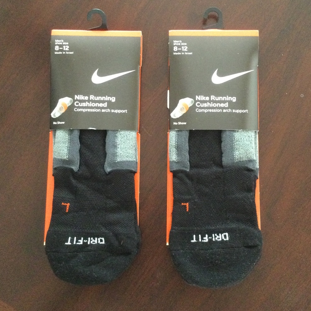 Nike Running Cushioned Compression Arch Support No Show Socks (2 pair) size L